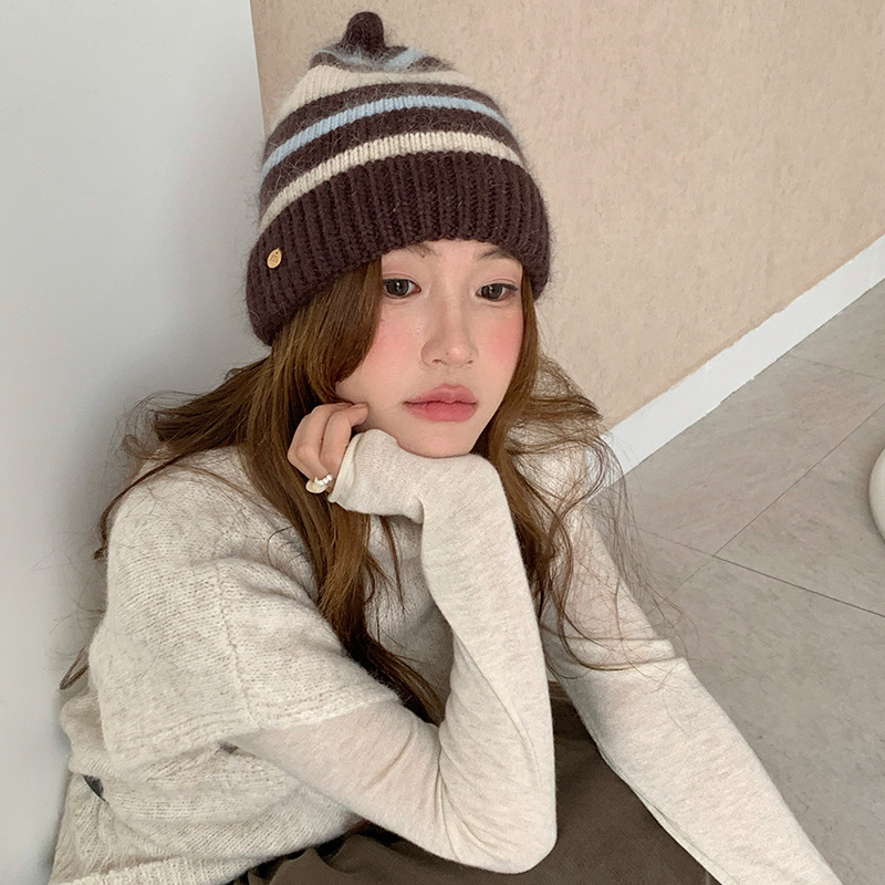 Bonnet en laine mélangée à ray - Beanie Cuffed Knit avis et prix