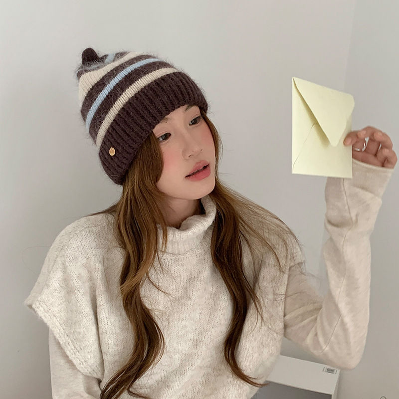 Bonnet en laine mélangée à ray - Beanie Cuffed Knit avis et prix